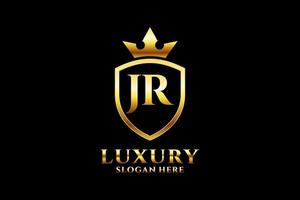 initial JR elegant luxury monogram logo or badge template with scrolls and royal crown - perfect for luxurious branding projects vector