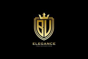 initial BU elegant luxury monogram logo or badge template with scrolls and royal crown - perfect for luxurious branding projects vector