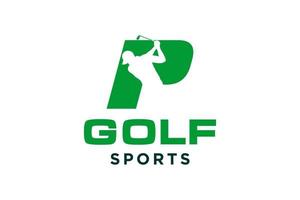icono de letra del alfabeto logotipo p para la plantilla vectorial de diseño del logotipo de golf, etiqueta vectorial de golf, logotipo del campeonato de golf, ilustración, icono creativo, concepto de diseño vector