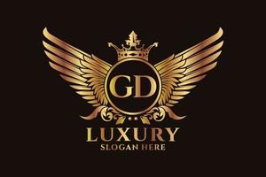 Luxury royal wing Letter GD crest Gold color Logo vector, Victory logo, crest logo, wing logo, vector logo template.