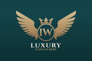 Luxury royal wing Letter IW crest Gold color Logo vector, Victory logo, crest logo, wing logo, vector logo template.