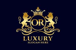 Initial OR Letter Lion Royal Luxury Logo template in vector art for luxurious branding projects and other vector illustration.