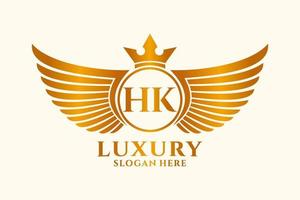 carta de ala real de lujo hk vector de logotipo de color dorado, logotipo de victoria, logotipo de cresta, logotipo de ala, plantilla de logotipo vectorial.