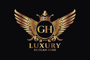Luxury royal wing Letter GH crest Gold color Logo vector, Victory logo, crest logo, wing logo, vector logo template.