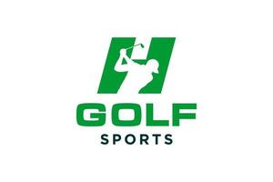 logotipo de icono de letra del alfabeto h para plantilla de vector de diseño de logotipo de golf, etiqueta vectorial de golf, logotipo de campeonato de golf, ilustración, icono creativo, concepto de diseño