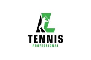Letter L with Tennis player silhouette Logo Design. Vector Design Template Elements for Sport Team or Corporate Identity.
