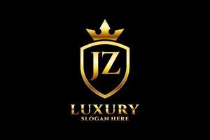 initial JZ elegant luxury monogram logo or badge template with scrolls and royal crown - perfect for luxurious branding projects vector