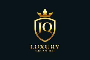 initial JQ elegant luxury monogram logo or badge template with scrolls and royal crown - perfect for luxurious branding projects vector