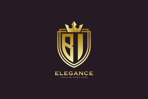 initial BI elegant luxury monogram logo or badge template with scrolls and royal crown - perfect for luxurious branding projects vector