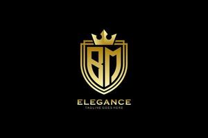 initial BM elegant luxury monogram logo or badge template with scrolls and royal crown - perfect for luxurious branding projects vector