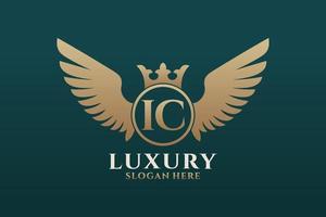Luxury royal wing Letter IC crest Gold color Logo vector, Victory logo, crest logo, wing logo, vector logo template.