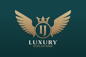 Luxury royal wing Letter IJ crest Gold color Logo vector, Victory logo, crest logo, wing logo, vector logo template.