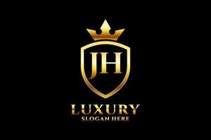 initial JH elegant luxury monogram logo or badge template with scrolls and royal crown - perfect for luxurious branding projects vector