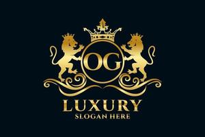 Initial OG Letter Lion Royal Luxury Logo template in vector art for luxurious branding projects and other vector illustration.