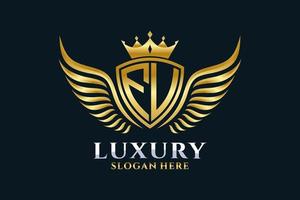 Luxury royal wing Letter FU crest Gold color Logo vector, Victory logo, crest logo, wing logo, vector logo template.
