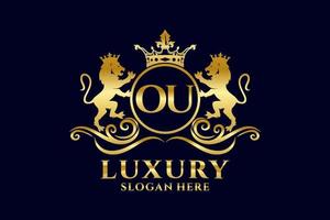 Initial OU Letter Lion Royal Luxury Logo template in vector art for luxurious branding projects and other vector illustration.