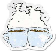 retro distressed sticker of a cartoon old coffee cup vector