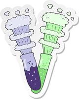sticker of a cartoon chemicals in test tubes vector