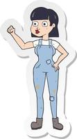 sticker of a cartoon woman clenching fist vector