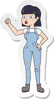 sticker of a cartoon woman clenching fist