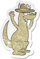 retro distressed sticker of a cartoon kangaroo vector