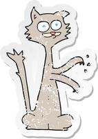 retro distressed sticker of a cartoon cat scratching vector