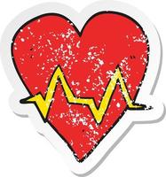 retro distressed sticker of a cartoon heart rate pulse symbol vector