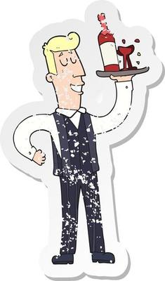 retro distressed sticker of a cartoon waiter