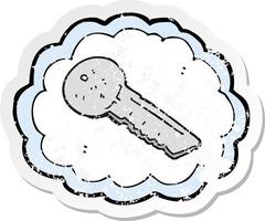 retro distressed sticker of a cartoon door key vector