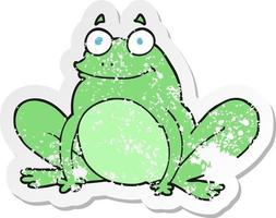 retro distressed sticker of a cartoon happy frog vector