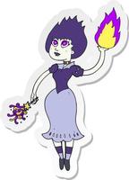 sticker of a cartoon vampire girl casting fireball vector