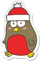 sticker of a cartoon christmas robin vector