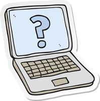sticker of a cartoon laptop computer with question mark vector