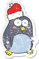 retro distressed sticker of a cartoon penguin vector