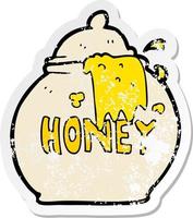pegatina retro angustiada de un tarro de miel de dibujos animados vector