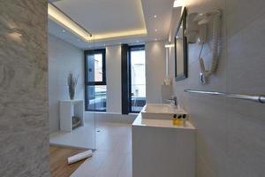 minimalistic bathrom in modern hotel photo