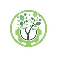 plantilla de diseño de logotipo de vector de árbol de engranajes. logotipo de la tecnología de la naturaleza moderna. concepto de logotipo de la industria y la tecnología ecológica ecológica.