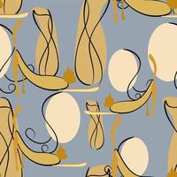 Vintage seamless background with cats, mirrors and vases. Pattern for packaging, wallpaper, printing on textiles. vector