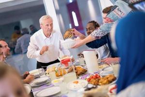 modern multiethnic muslim family having a Ramadan feast photo