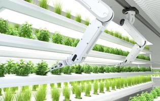 Smart robotic farmers concept, robot farmers, Agriculture technology, Farm automation. photo