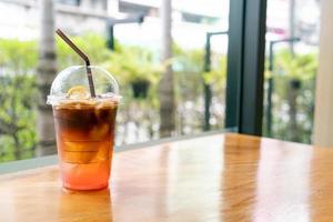 espresso coffee shot with lemon peach soda photo