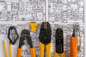 Electrical tools on electrical engineering drawings photo