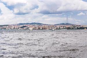 view of Istanbul city on beach of Golden Horn bay photo