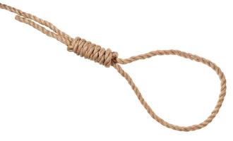 hangman's knot tied on thick jute rope isolated photo