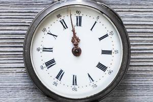 vintage pocket watch on wooden background photo