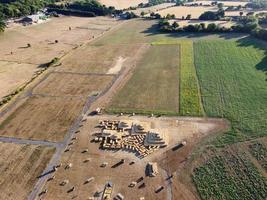 Large Group of British Lamb and Sheep at Farms, Drone's High Angle View at Bedfordshire England photo