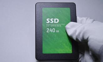 Close up photo of 2.5 SSD hard drive, empty on white background.