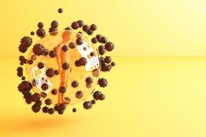 Pandemic corona virus conceptual  colour people social distancing strategy with human model in sphere ball glass surrounding by a lot of virus 3d rendering photo