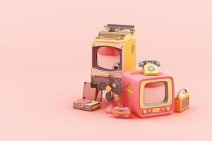 old television in pink colour 3d rendering photo