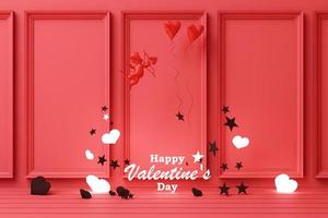 Valentine's day concept background with red and pink hearts star rose with white square frame and love decoration 3d rendering photo